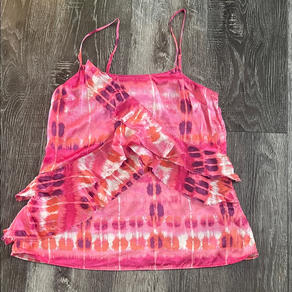 Banana Republic Pink and Orange Tie-Dye Silk Camisole
